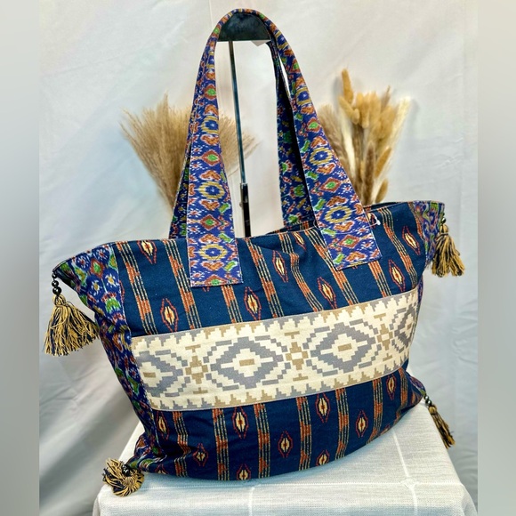NEW! Free People Southwestern Pattern Basel Tassel Patchwork Tote - Picture 5 of 12